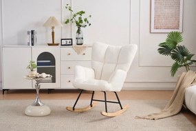 Hojdacie kreslo, relaxačné kreslo s plyšovým poťahom, bielej farby