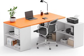 Kancelársky písací stôl s úložným priestorom BLOCK B01, 180 × 160 cm, biela/oranžová