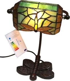 Bank lampa Tiffany vitráž VÁŽKA GREEN Iron Base 28*20 CM