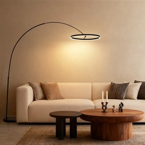 Dizajnová oblúková stojaca lampa čierna vrátane LED s 3-stupňovým stmievaním - Anello