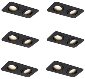 Sada 6 zaoblených zapustených bodových svetiel čierna GU10 50 mm otočné a naklápacie IP44 2-svetlé - Alberto
