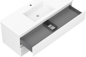 Mexen Rivel, kúpeľňová skrinka 120 cm s umývadlom Otis, 2 zásuvky, drážkovaná, biela matná, 91A20-12047-2-BFF01-W18M01