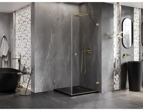 Mexen Lunar-B, pravostranný výklopný sprchový kút 70 x 70 cm, 8mm číre sklo, zlatý kartáčovaný - 832-070-070-55-00-P