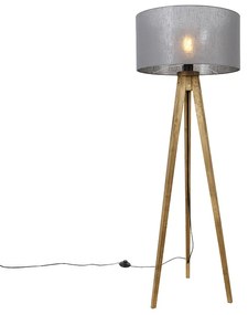 Rustikálny trojnohý stojan vintage drevo s tmavosivým tienidlom 50 cm - Tripod Classic