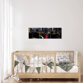 Obraz - Nočné mesto (s hodinami) (90x30 cm)