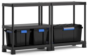 Plastový regál, 5 políc, 180x90x45 cm +  plastové boxy Scuba M a Scuba L