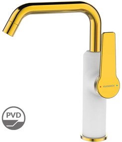 Kuchinox Alanis, umývadlová batéria s výtokom v tvare L, h-235, biela-zlatá lesklá, LAV-BQI_625G