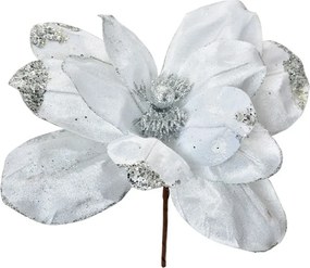 Bielo-strieborná dekorácia kvetina vianočná hviezda Poinsettia - Ø 24*25 cm