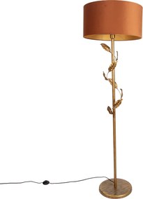 Stojacia lampa zlatá s oranžovým tienidlom a zlatým interiérom 50 cm - Linden