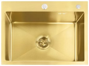 Rea Liam, oceľový kuchynský drez 530x450x200mm + sifón, zlatá matná, ZLE-06007