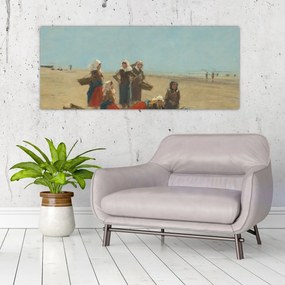 Obraz - Eugène Boudin, Women on the Beach at Berck, reprodukcia (120x50 cm)
