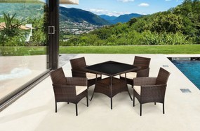 Garden Select Súprava ratanového záhradného nábytku - 4x stoličky a stôl so sklenenou doskou