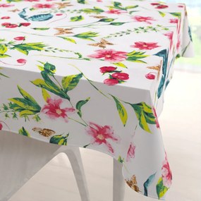 Biante Bavlnený štvorcový obrus Sandra SA-383 Ružovočervené kvety s motýlikmi 130x130 cm