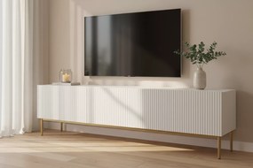 TV stolík so zásuvkou Nicole 200 cm - biely mat / zlaté nohy