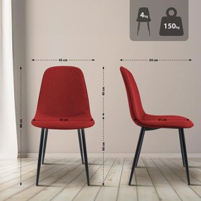 Sada 4 ks jedálenských stoličiek Maryam látka - červená