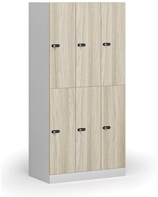Šatníková skrinka s úložnými boxmi, 6 boxov, 1850 x 900 x 500 mm, mechanický kódový zámok, laminované dvere, dub prírodný