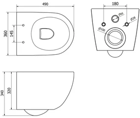 Mexen Lena, závesná WC misa 490x360x340 mm, Rimless Tornádo + toaletné WC sedadlo z duroplastu, biela lesklá, 30220300T