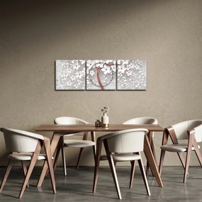 Obraz - Obraz bieleho stromu s kvetinami, rosegold (s hodinami) (90x30 cm)