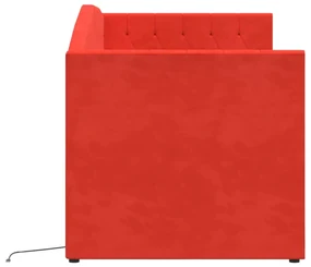 Pohovka s matracom a USB vínovo-červená zamatová 90x200 cm