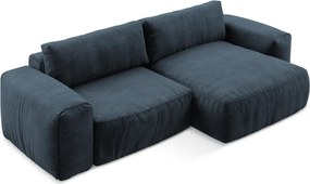 Tmavomodrá ženilková rozkladacia rohová pohovka (pravý roh/s leňoškou) Kuki – Makamii