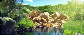 Obraz jazera v Seychelskej džungli (120x50 cm)