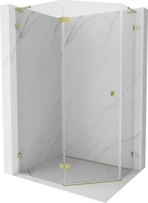 Mexen Lunar, L päťuholníkový sprchový kút naklápací doľava 100 x 80 cm, 8mm číre sklo, zlatý profil, 831L-100L-080P-50-00-L