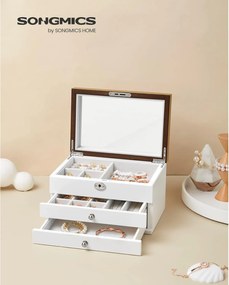 Šperkovnica 3-zásuvková so zamatovou podšívkou, biela