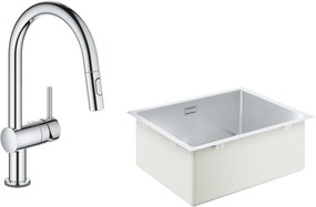 Set kuchynská batéria Grohe Minta 31358002, nerezový drez Grohe K700 31574SD1