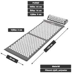 MAXXIVA 81655 Akupresúrna podložka s vankúšom, 130 x 50 cm, sivá