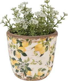 Béžový keramický obal na kvetináč s citrónmi Lemons XS - Ø 11*10 cm