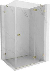 Mexen Lunar, pravostranný výklopný sprchový kút 75 x 80 cm, číre sklo, zlatý profil, 834-075-080-50-00-P