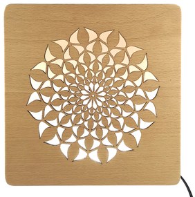 AMADEA Drevená lampička s motívom mandaly, veľkosť 20 cm, s LED osvetlením s trafom na 12V