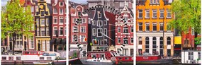 Obraz - Amsterdam, tanečné domy (s hodinami) (90x30 cm)
