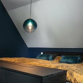 Art Deco závesné svietidlo mosadz s oceánskym modrým sklom 33 cm - Pallon