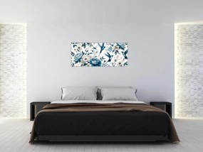 Obraz - Kolibríky s kvetmi (120x50 cm)