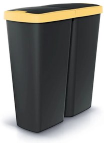 Odpadkový kôš DUO čierny, 50 l, žltá / čierna