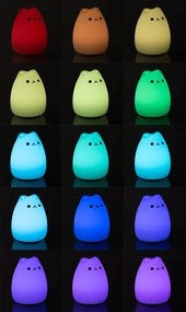ISO Trade Nočné LED svetlo Mačiatko – 16 farieb, 9 jasov, silikónové, USB dobíjateľné, diaľkové