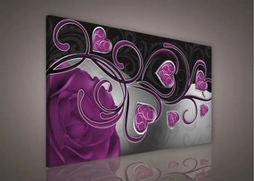 Obraz na plátně srdcia s fialovou ružou 100 x 75 cm