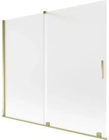 Mexen Velar, 2-krídlová posuvná vaňová zástena 180 x 150 cm, 8mm sklo námraza, zlatá lesklá, 896-180-000-31-50