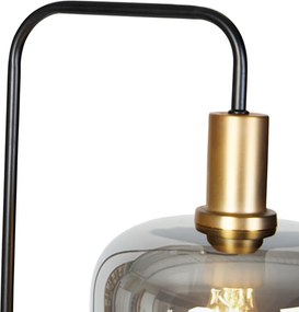 Dizajnová stojaca lampa čierna so zlatom a dymovým sklom - Zuzanna