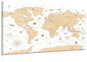 Obraz mapa sveta s historickým nádychom v béžovom prevedení
