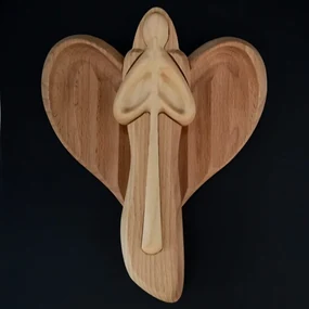 AMADEA Drevený anjel s flautou, masívne drevo, 22x15x2 cm