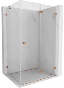 Mexen Lunar-F, sklápací sprchový kút pravý 90 x 70 cm, 8mm číre sklo, profil medená matná, 836-090-070-65-00-P