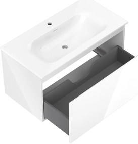 Mexen Orio, kúpeľňová skrinka 90 cm s umývadlom Vela, 1 zásuvka, biela lesklá, 91A10-09047-1-BF00-W23M00