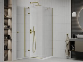 Mexen Roma, sprchovací kút 70 (dvere) x 70 (stena) cm, 6mm číre sklo, zlatý profil + slim sprchová vanička 5cm, 854-070-070-50-00-4010