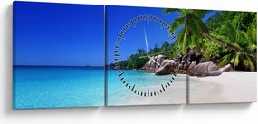 Obraz pláže na Praslin ostrove (s hodinami) (90x30 cm)