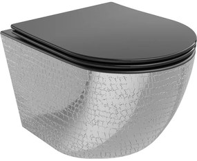Mexen Lena, závesná toaletná misa 480x360x355 mm s pomaly padajúcim sedátkom, čierna matná - strieborný vzor, 30224072