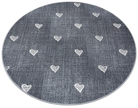 Okrúhly koberec pre deti HEARTS Jeans, vintage srdce - sivá Veľkosť: kruh 133 cm
