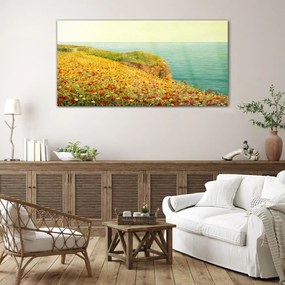 Obraz na skle Kvety pobrežie útesu mora