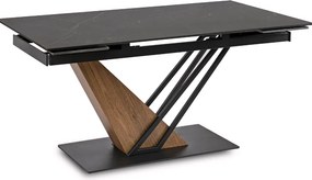 Rozkladací keramický stôl REX 160-220 cm, čierny mramor/orech